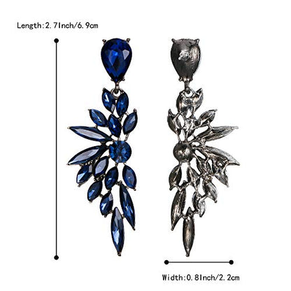 Women's Wedding Bridal Earrings Prom Dangle Earring | Shiny Crystal Teardrop Multi Marquise Cluster for Bride Bridesmaid Bling Jewelry Costume Party Accessories - color: 12-Sapphire Color Black-Tone