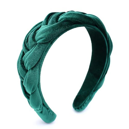 Green Headbands for Women Braided Headbands Velvet Padded Hairbands Cute Hair Accessories for Women Girl - color: Green