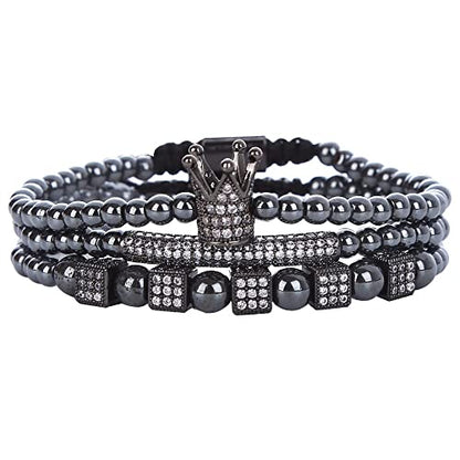 Mens Bracelet Beaded Bracelets Micro Pave Zircon Bracelets for Men Women Bracelets for Men Stainless Steel Cuff Bangle - color: F-black