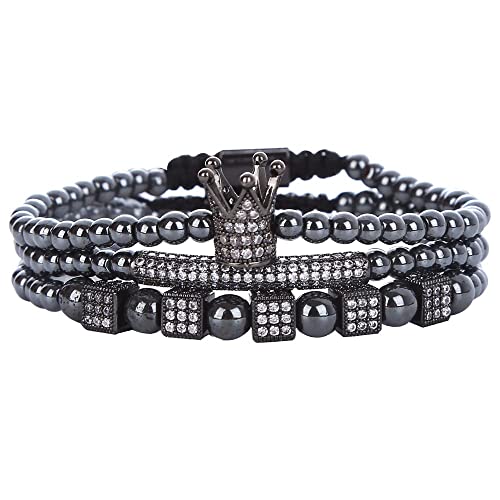 Mens Bracelet Beaded Bracelets Micro Pave Zircon Bracelets for Men Women Bracelets for Men Stainless Steel Cuff Bangle - color: F-black