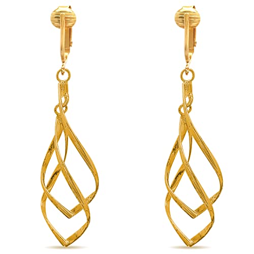 Gold Tone Non Pierced Clip On Dangling Earrings - style: Gold-tone Teardrop Dangle