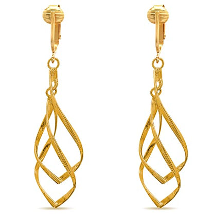 Gold Tone Non Pierced Clip On Dangling Earrings - style: Gold-tone Teardrop Dangle