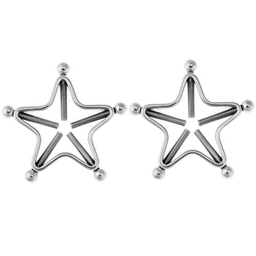1 Pair Adults Non-Piercings Nipple Shield Adjustable Body Piercing Geometric Stars Nipple Clamp Ring Body Jewelry - color: #1 Silver