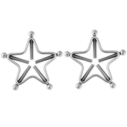 1 Pair Adults Non-Piercings Nipple Shield Adjustable Body Piercing Geometric Stars Nipple Clamp Ring Body Jewelry - color: #1 Silver