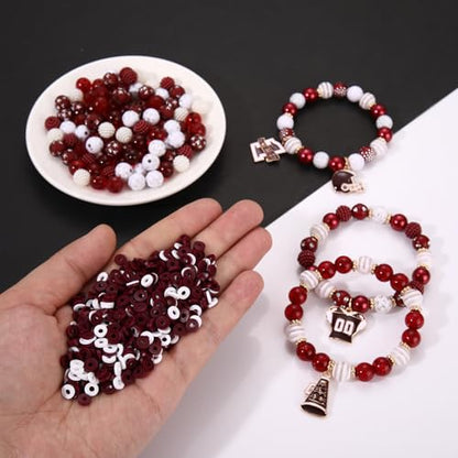 2200PCS+ Game Day Beads Charms for Bracelet Making Polymer Clay Beads Crystal Pearl Letter Gold Spacer Beads Football Charms for Game Day Bracelet Necklace Making DIY Crafts - color: Burgundy White