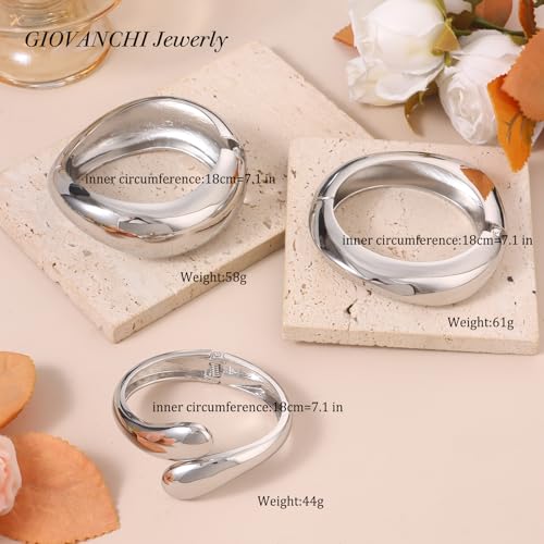Giovanchi Chunky Gold Bangle Bracelets for Women | 14K Gold Plated Cuff Bracelets, Stackable Dainty Gold Bracelet Sets, Non Tarnish Fashion Jewelry Gift - style: A3-Silver