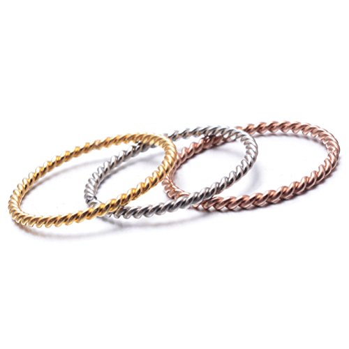 Women's Stainless Steel 1.1mm Rope Thin Wedding Ring Silver Rose Gold Plated Size 4 to 9 - color: 1.1mm, Silver