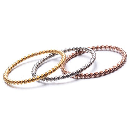 Women's Stainless Steel 1.1mm Rope Thin Wedding Ring Silver Rose Gold Plated Size 4 to 9 - color: 1.1mm, Silver