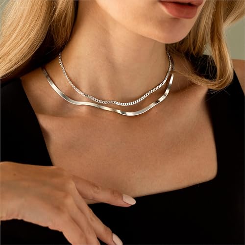 WomenGifts Cuban Link Chain Necklace for Women, Waterproof 14k Gold Silver Plated Chain Choker, Non Tarnish Stainless Steel Jewelry, 3.5/5/6/8/11mm,14/16/18 Inch Thin&Chunky&Thick - color: Silver, style: 3.5MM-14"