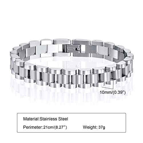MPRAINBOW 2pcs 18K Gold Plated Chain Link Bracelet, Stainless Steel Crystal Friendship Bracelets Bangle,Watch Band Chains Wristband Jewelry with Adjust Tool - color: Silver-21cm