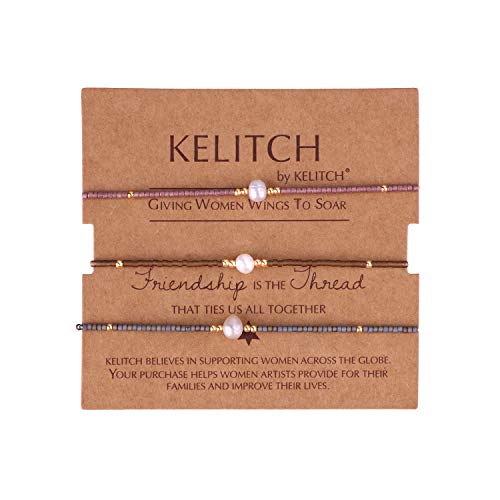KELITCH 3 PCS Natural Pearls Bracelets Women Strand Thin Rope Friendship Bracelets Handmade Stack Charm Bracelets - color: 02I