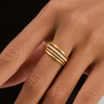 Cicy Bell Stackable Rings for Women 18K Gold Plated Non Tarnish Ring Set | Dainty Cubic Zirconia,Promise Wedding Engagement Rings, Statement Thin Rings,Trendy Jewelry Gifts - color: Gold-Style B, size: 7