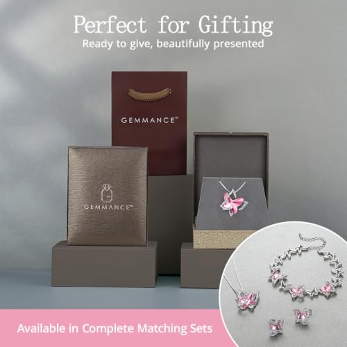 Butterfly Necklace, Birthstone Crystal, for Women, Silver Tone Pendant Jewelry, Anniversary Birthday Gift for Her, Wife & Mom, 18"+2" - color: 10-October Birthstone - Light Rose Pink Crystal