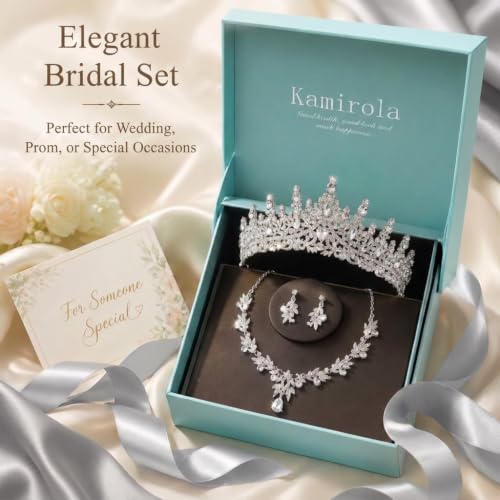 Kamirola Tiaras and Crowns for Women,Tiaras Earrings Necklace, Crystal Bridal Jewelry Set, Costume Jewelry for Women Party Halloween Prom Pageant - color: SILVER