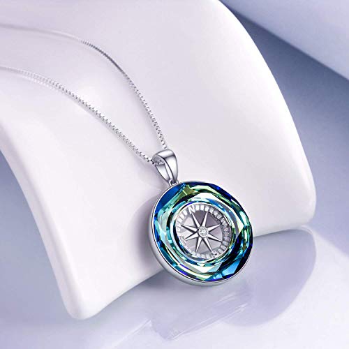 AOBOCO 2026 Graduation Gifts 925 Sterling Silver Compass Pendant Necklace High School College Graduation Jewelry Gifts for Women Daughter - style: Pendant, Silver (White Gold Plated), Blue Crystal, Compass Design