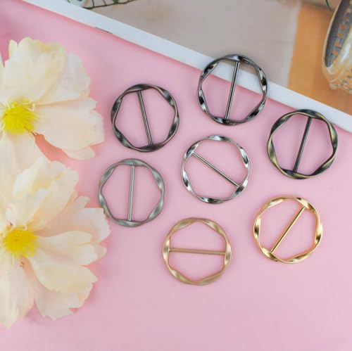 Tie Clips for Women & Girls - Twist Tee Knot Scarf Clip Waist Clothes Corner Knotted Button Fashion Metal Circle Buckle Alloy Clothing Ring Wrap Holder Round Scarves Clasp