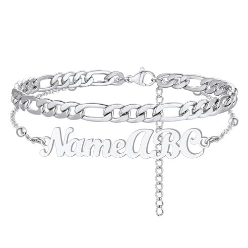FindChic Custom Ankle Bracelets for Women, Stainless Steel Figaro/Cuban/Wheat/Rope/Herringbone Chain Anklets, Beach Foot Jewelry 8.5''-10.5'' Adjustable & Waterproof, with Gift Box - style: Figaro Chain-Silver