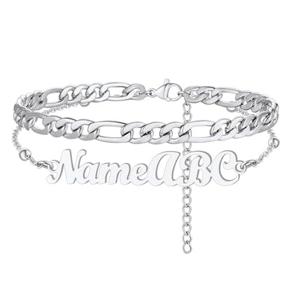 FindChic Custom Ankle Bracelets for Women, Stainless Steel Figaro/Cuban/Wheat/Rope/Herringbone Chain Anklets, Beach Foot Jewelry 8.5''-10.5'' Adjustable & Waterproof, with Gift Box - style: Figaro Chain-Silver