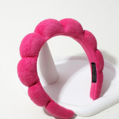 Spa Headbands for Washing Face Makeup Skin Care Headband Women Bubble Facial Beauty Headbands Puffy Shower Towel Band Hair Headband - color: Rose red