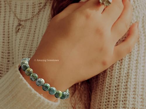 Amazing Gemstone African Turquoise Crystal Bracelet for Women Men's Gifts - Protection Healing Crystal Bracelet - 8mm Gemstone Beaded Stretchable Bracelet Pulseras Para Hombres Mujer Stocking Stuffers Mothers Day Gift - color: African Turquoise