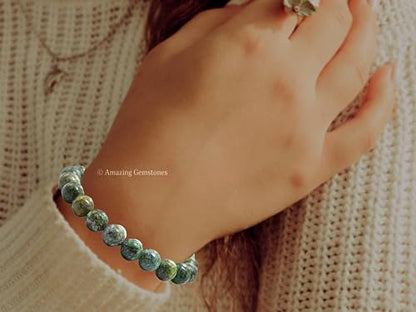 Amazing Gemstone African Turquoise Crystal Bracelet for Women Men's Gifts - Protection Healing Crystal Bracelet - 8mm Gemstone Beaded Stretchable Bracelet Pulseras Para Hombres Mujer Stocking Stuffers Mothers Day Gift - color: African Turquoise