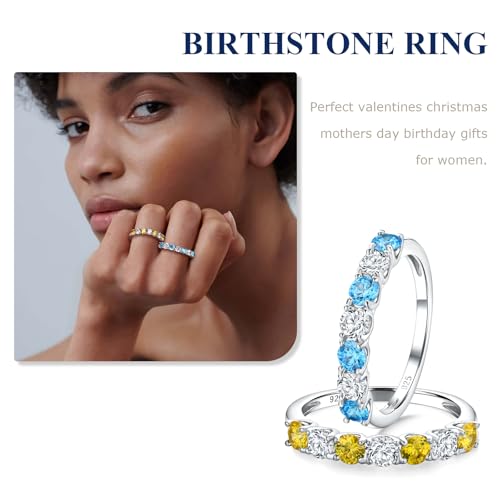 Birthstone Wedding Band Eternity Rings 925 Sterling Silver Rings Stackable Anniversary Engagement Rings Cubic Zirconia Inlaid Created Garnet/Amethyst/Sapphire Ring 7 Stone Ring, Size 6 to 10 - color: Citrine & 5A CZ