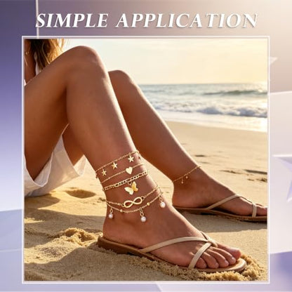 23 Pcs Ankle Bracelet and Toe Ring Set for Women Silver Gold Layered Anklets Foot Chains Adjustable Open Toe Rings Summer Foot Jewelry - style: 23G