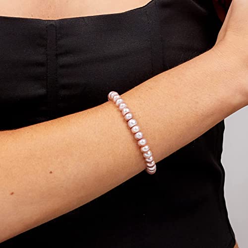 Handmade Women's Pearl Bracelet | Stretchy Beaded 8-9mm Baroque Pearl Bracelet for Ladies and Girls - Pink, Black, White, Grey, Multicolor - color: Pink Pearl Button Shape