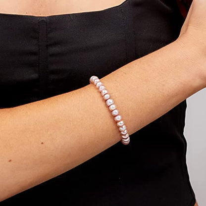 Handmade Women's Pearl Bracelet | Stretchy Beaded 8-9mm Baroque Pearl Bracelet for Ladies and Girls - Pink, Black, White, Grey, Multicolor - color: Pink Pearl Button Shape