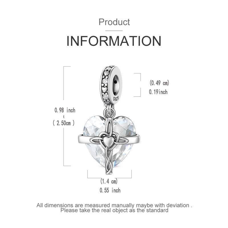 LNQOBU Birthstone Charm for Bracelets,925 Sterling Silve Heart Dangle Charms for Pandora Bracelets - color: D-April