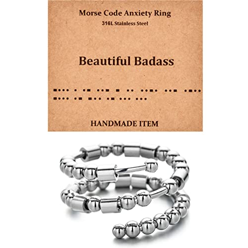 Morse Code Rings for Women, Stainless Steel Spinner Ring Fidget Rings for Anxiety Ring Morse Code Rings Inspirational Gifts Jewelry Women Birthday Graduation Gifts for Best Friends - style: 15 Beautiful B*dass