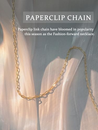 14K Gold Plated Chain Necklace for Women Trendy - 925 Sterling Silver Clasp | Waterproof Dainty Choker Necklace, 14/16/18/20 inch Thin Simple Box Figaro Chain Herringbone Necklace Jewelry for Women Men - color: Paperclip