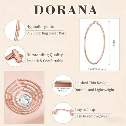 2mm Thin 14K Gold Plated Large S925 Sterling Silver Hoop Earrings for Women Hypoallergenic Big Hoop Non Tarnish Earrings Lightweight 20/30/40/50/60/70mm - color: Rose Gold-40mm