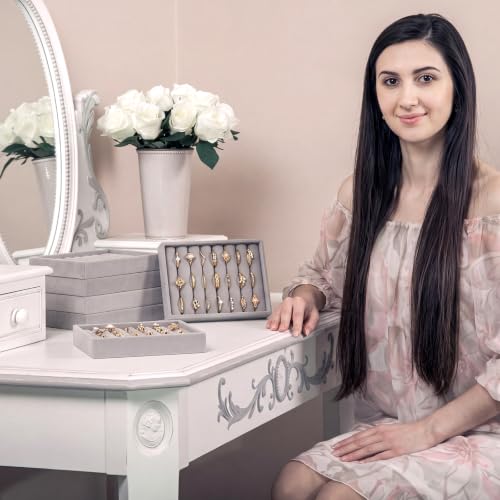 6 Pcs Small Jewelry Tray-ring Organizer Velvet Rings Earring Display Tray Mini Storage Insert Holder 7 Slots for Drawer (Grey) - color: Grey