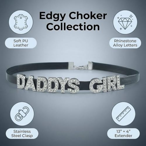 Rhomba DADDY'SGIRL Sexy Choker Necklace for Women | Sexy Matching Couple Cosplay Lingerie, Cute Kawaii Rhinestone, PU Faux Leather Collar, Lover's Bikini Jewelry