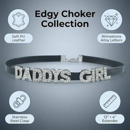 Rhomba DADDY'SGIRL Sexy Choker Necklace for Women | Sexy Matching Couple Cosplay Lingerie, Cute Kawaii Rhinestone, PU Faux Leather Collar, Lover's Bikini Jewelry