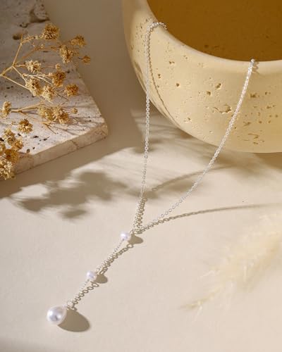 Pearl Necklaces for Women Trendy 14k Gold Plated Cubic Zirconia Pearl Pendant Necklace Valentines Day Wedding Birthday Mother's Day Gifts Dainty Gold Necklace for Women - color: Style 6 - Silver Necklace
