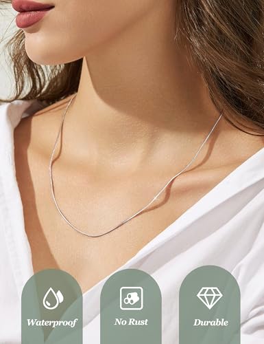 LOLIAS 2Pcs Stainless Steel Chain Necklace for Women Silver Tone | 1mm Non Tarnish Thin & Strong Silver Chain Necklace Snake Box Necklace, 16-30 Inch