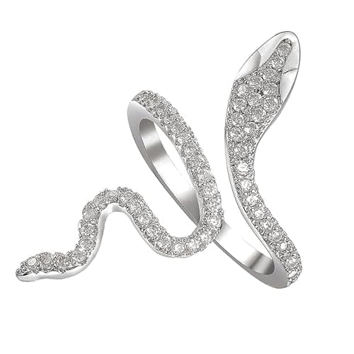 18K Gold Plated Rings for Women and Teen Girls Non Tarnish Cubic Zirconia Fidget Ring Butterfly/Snake/Mesh/Cross/Crown Knuckle Ring Open Adjustable Statement Stacking Chunky Rings - color: Silver Snake