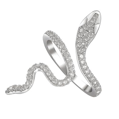 18K Gold Plated Rings for Women and Teen Girls Non Tarnish Cubic Zirconia Fidget Ring Butterfly/Snake/Mesh/Cross/Crown Knuckle Ring Open Adjustable Statement Stacking Chunky Rings - color: Silver Snake