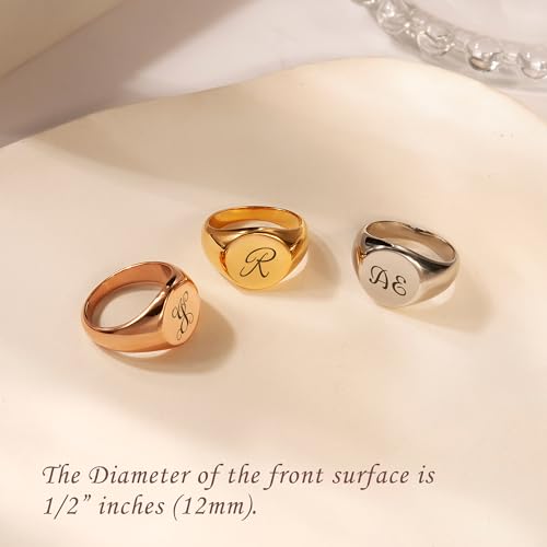 Anavia Personalized Initial Signet Ring, Customized Letter Laser Engraved Stainless Steel Gold Glossy Finish Round Signet Band Ring, Wedding Engagement Promise Ring for Women Men - color: Silver, size: US 8