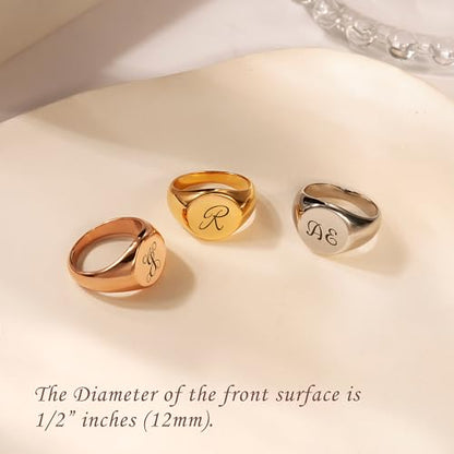 Anavia Personalized Initial Signet Ring, Customized Letter Laser Engraved Stainless Steel Gold Glossy Finish Round Signet Band Ring, Wedding Engagement Promise Ring for Women Men - color: Silver, size: US 8
