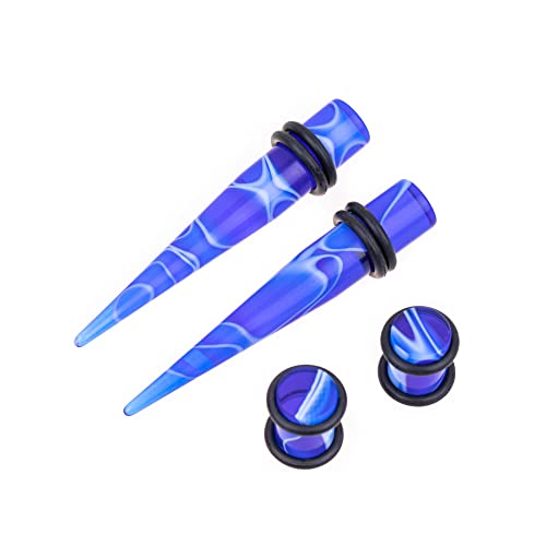 50 PCS Ear Stretching Kit 14Gauges-00Gauges Earring Marble Acrylic Taper Piercing Jewlery Sets - color: Dark Blue