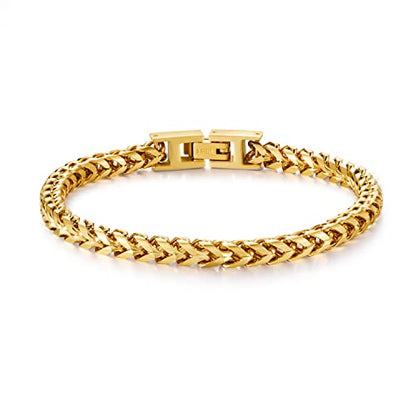 Mens Bracelet - Stainless Steel Fold Over Clasp Franco Chain Bracelets for Men - color: G-Gold