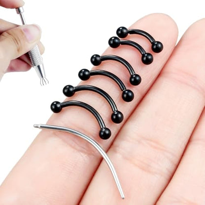 Internally Threaded Eyebrow Piercing Jewelry Surgical Steel Tiny Eyebrow Rings Vertical Labret Lip Jewelry Small Ear Rook Earring for Women Men 18g 16g 14g Plus Piercing Ball Grabber Tool - color: black, size: 16g,ball end