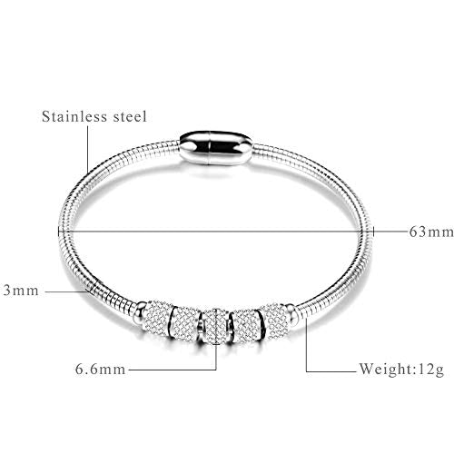 JUDE Stainless Steel Cubic Zircon Snake Chain Bangle Bracelet - color: Silver