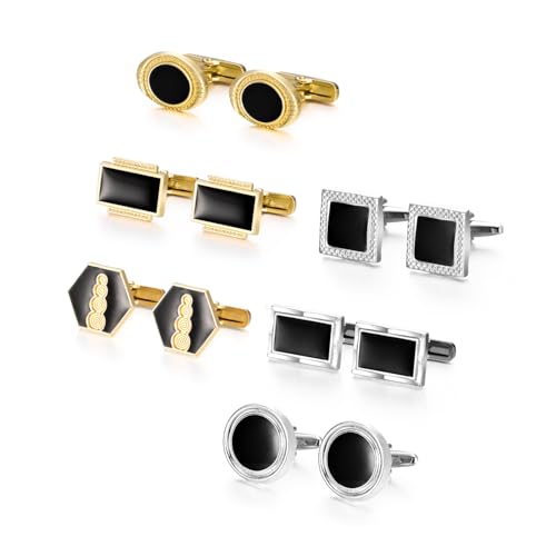 wynameleri Cufflinks Set 6 Pairs for Men, Business Formal Shirts Buttons Cuff Link Packed in Case - color: B0206003