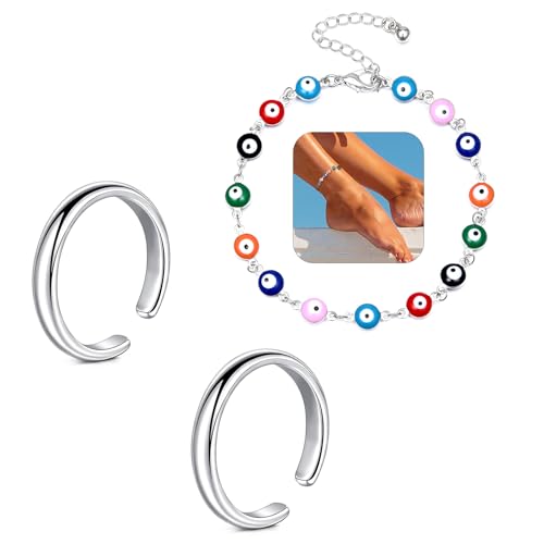 Briana Williams Toe Rings for Women Gold Silver Toe Ring Non Tarnish Ankle Bracelets for Women Waterproof Anklet & Toe Ring Set Trendy Summer Beach Foot Jewelry - color: B1 -2pcs toe rings + anklets, silver