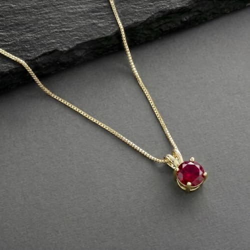 Mariell Cubic Zirconia Crystal Pendant Necklace for Women, 2 Carat 8mm CZ, for Brides, Wedding, Mother's Day Jewelry Gift - color: Gold-Red Cubic Zirconia