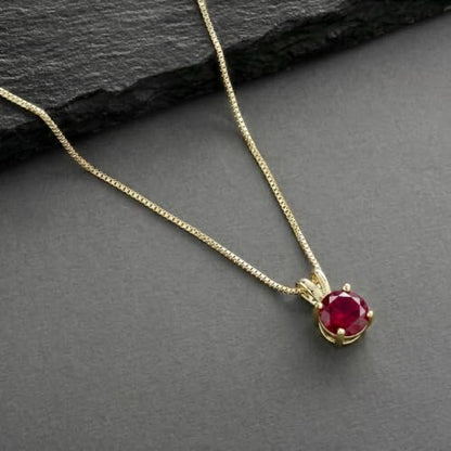 Mariell Cubic Zirconia Crystal Pendant Necklace for Women, 2 Carat 8mm CZ, for Brides, Wedding, Mother's Day Jewelry Gift - color: Gold-Red Cubic Zirconia